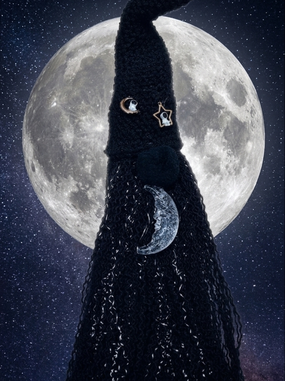 Handmade crocheted Gnome Celebrating Artemis II